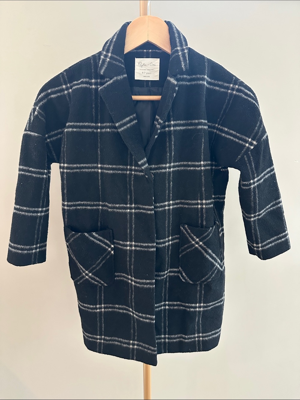 Rylee + Cru Plaid Long Coat Black White Size 6/7